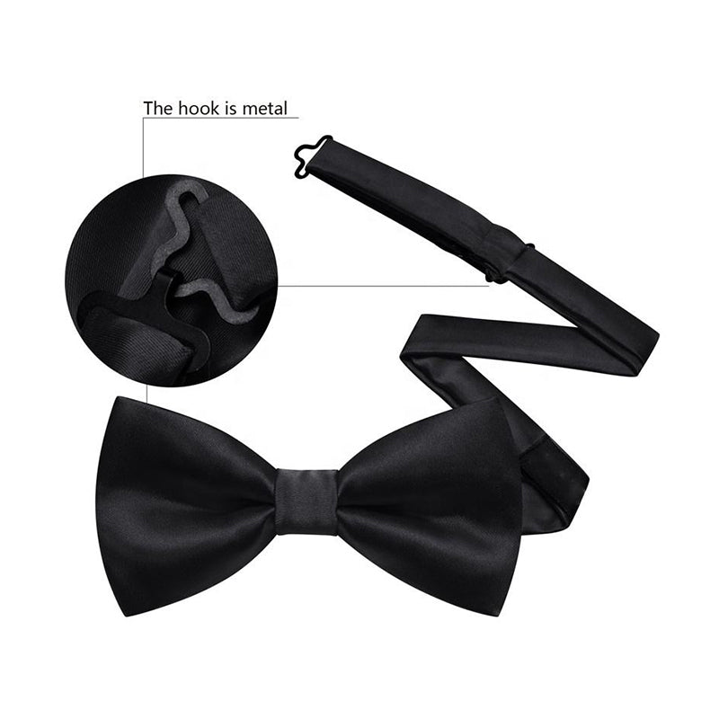 Luxury Men's Formal Black Satin Silk Bow Tie