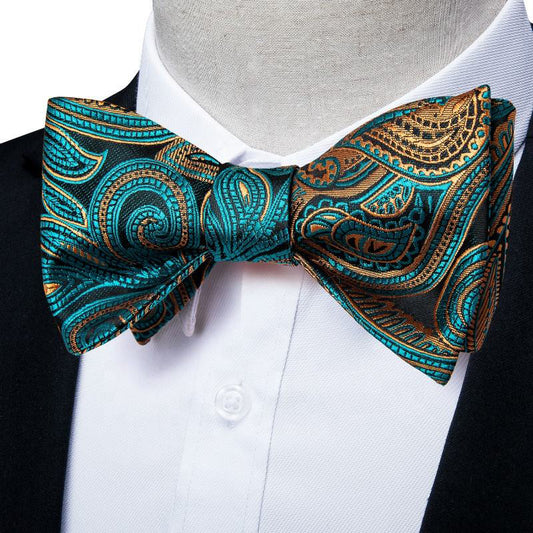 Blue-Green Floral Silk Men's Bow Tie