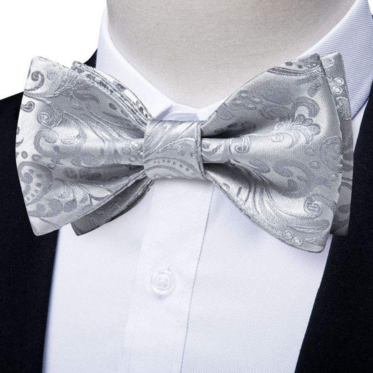 Luxurious silver-grey men's silk self-tie bow tie