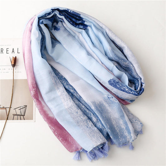 Women's Fashion Long Floral Tassel Scarf