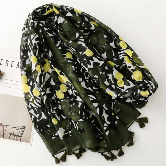 Fresh leaf pattern tassel scarf shawl