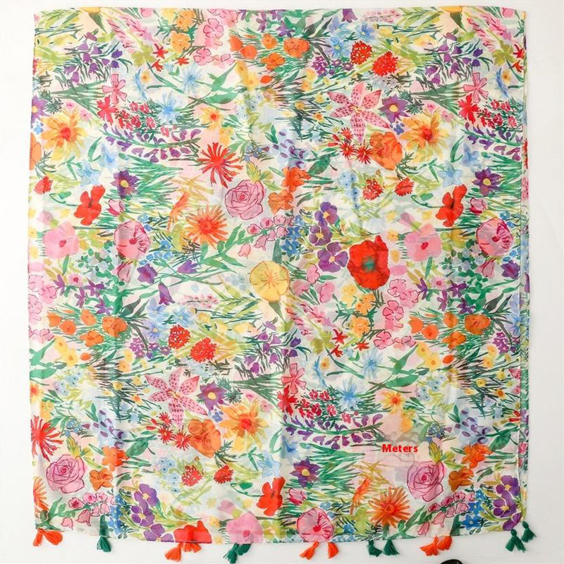 Tassel long cotton and linen scarf