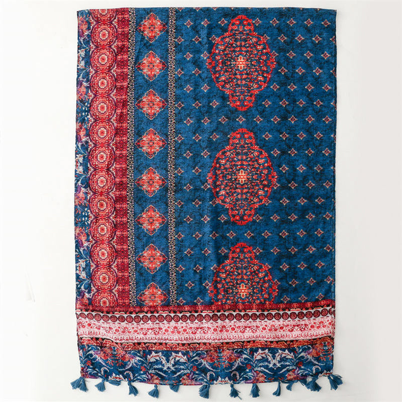 Retro red and blue geometric floral scarf