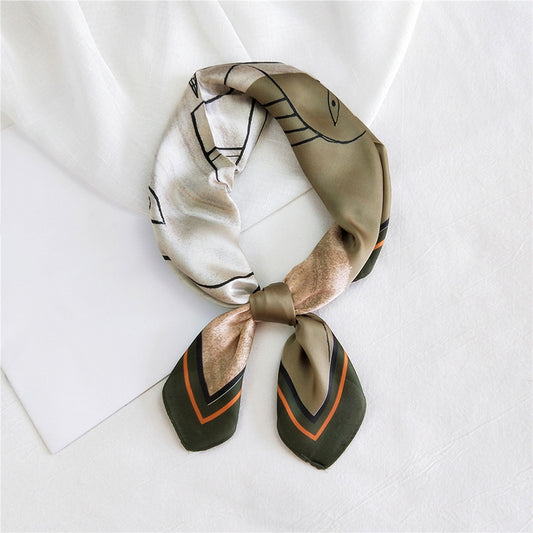 Geometric women's silk square satin headscarf