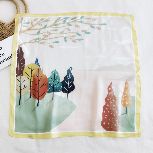 Cute cat cartoon landscape print scarf