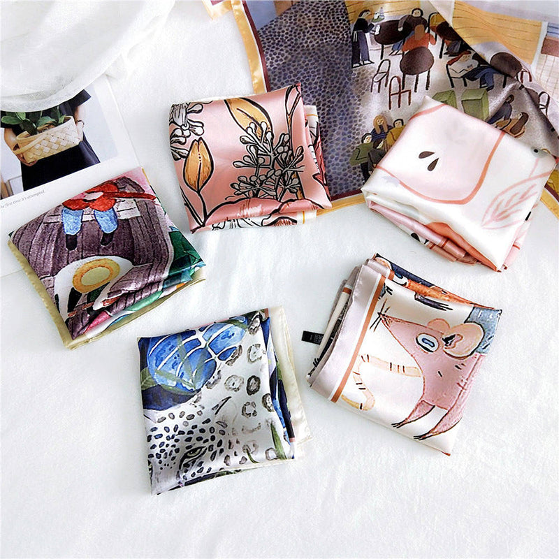 Polka dot and stripe satin scarf