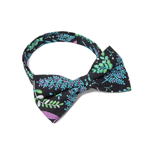 Black colorful leaf floral print tie