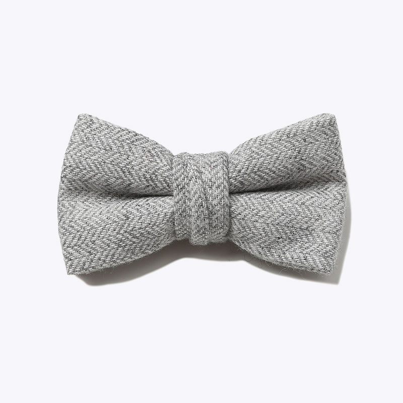 Luxe Silver Grey Wool Herringbone Bow Tie