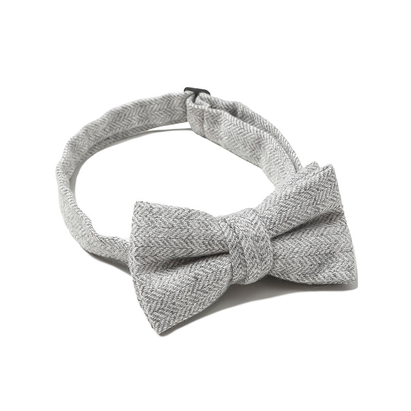 Luxe Silver Grey Wool Herringbone Bow Tie