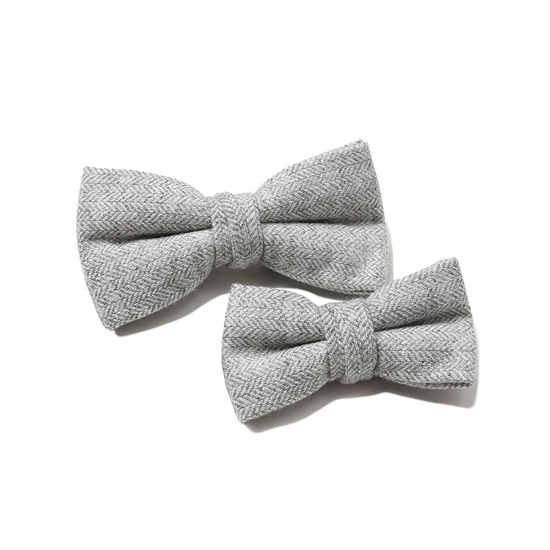 Luxe Silver Grey Wool Herringbone Bow Tie