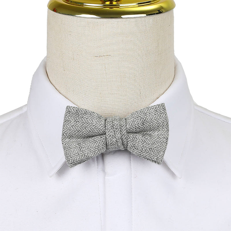 Luxe Silver Grey Wool Herringbone Bow Tie