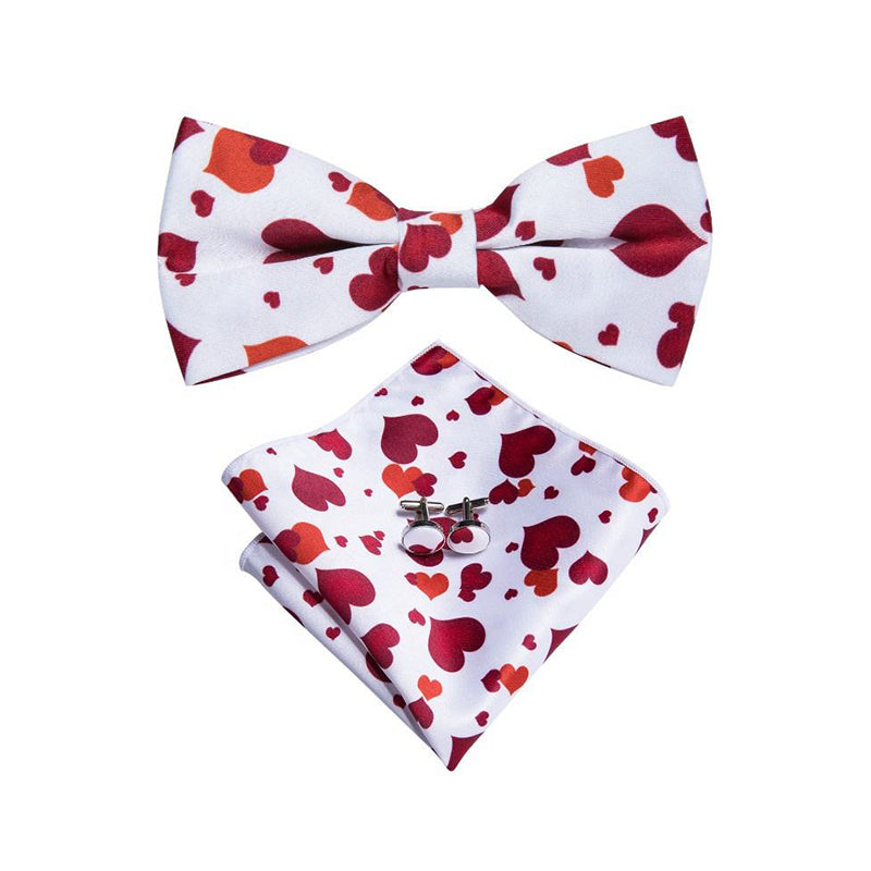 Red and white heart printed silk bow tie