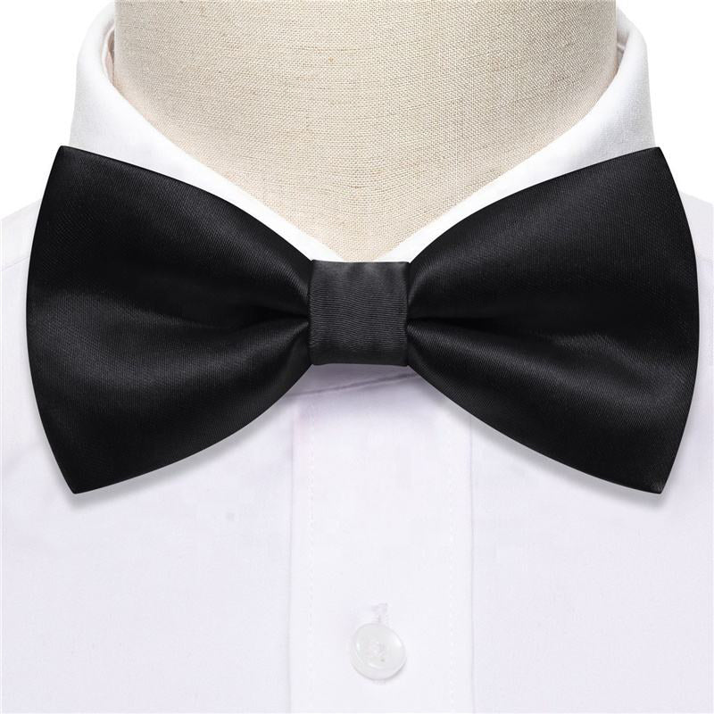 Luxury Men's Formal Black Satin Silk Bow Tie