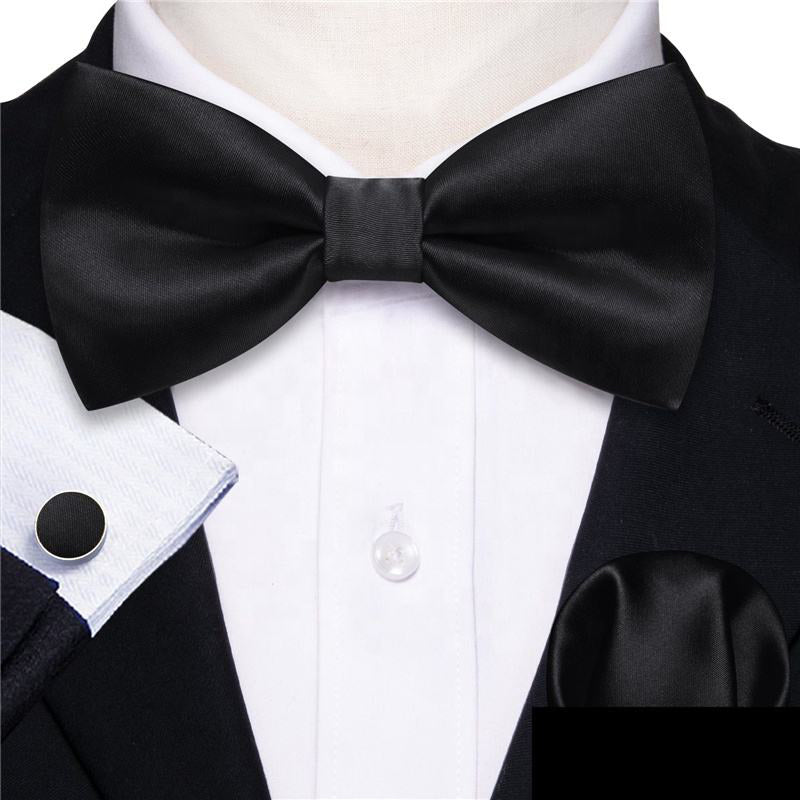 Luxury Men's Formal Black Satin Silk Bow Tie