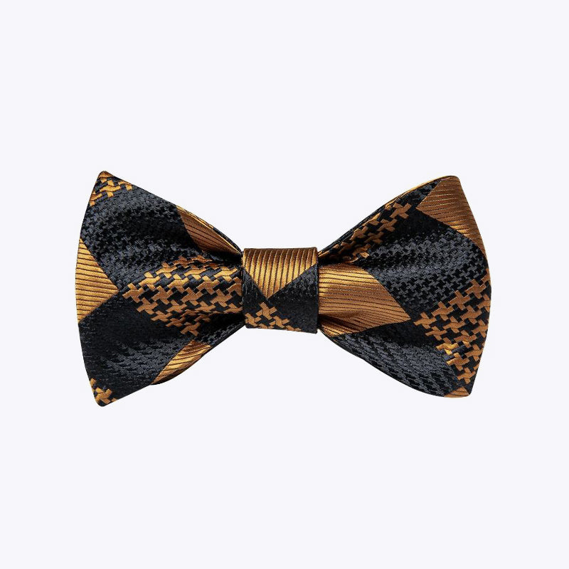 Men's Black and Gold Check Silk Pre-Tied Bow Tie