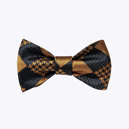 Men's Black and Gold Check Silk Pre-Tied Bow Tie