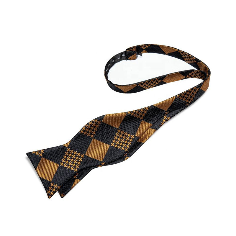 Men's Black and Gold Check Silk Pre-Tied Bow Tie