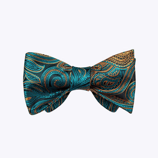 Blue-Green Floral Silk Men's Bow Tie