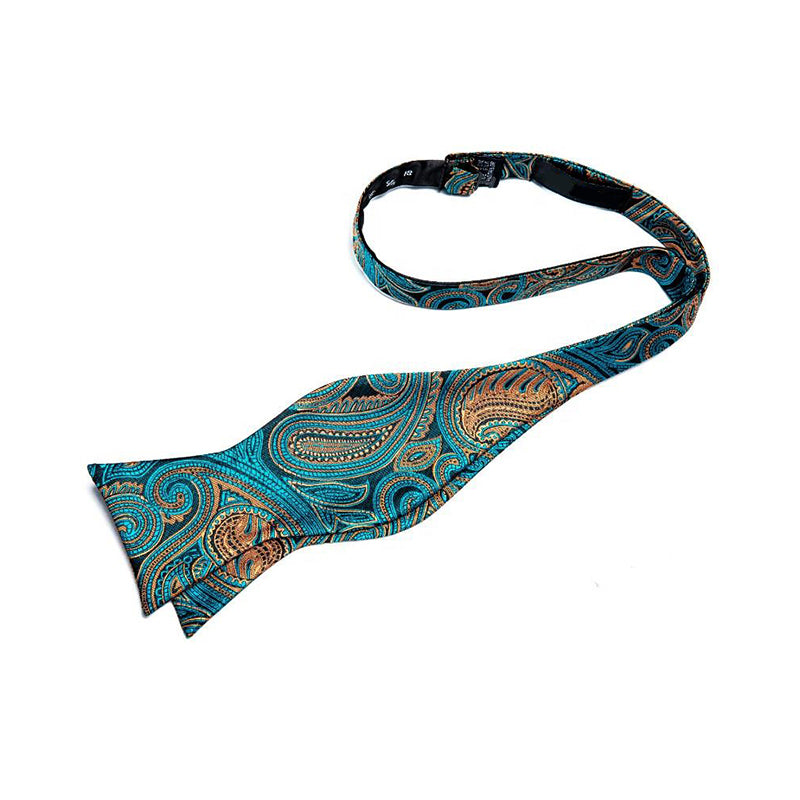 Blue-Green Floral Silk Men's Bow Tie