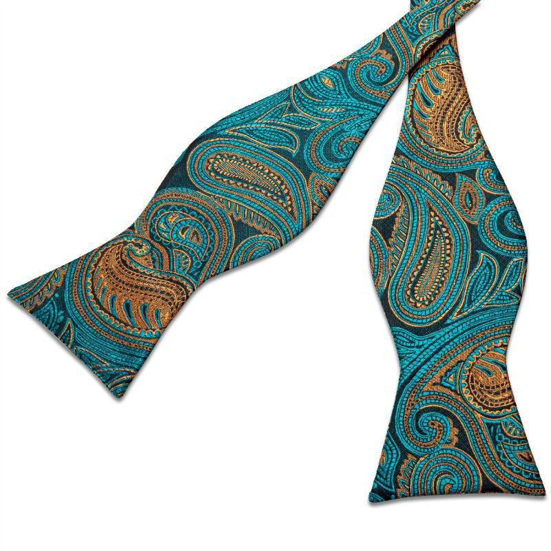 Blue-Green Floral Silk Men's Bow Tie