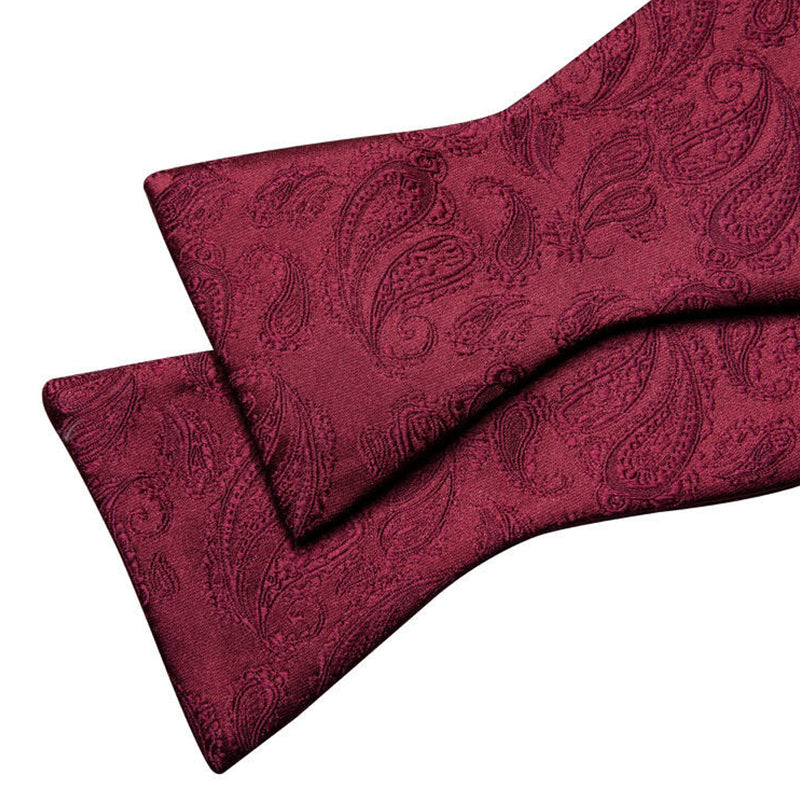 Red Embroidered Silk Men's Self-Tie Bow Tie