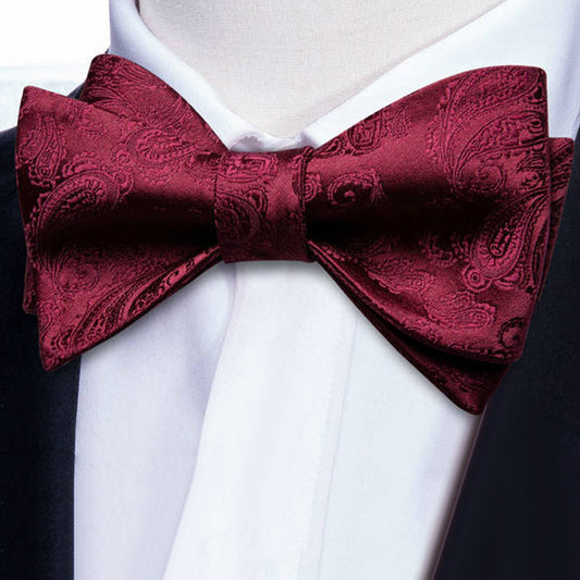 Red Embroidered Silk Men's Self-Tie Bow Tie