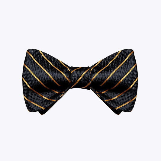 Black and gold striped silk self-tie bow tie