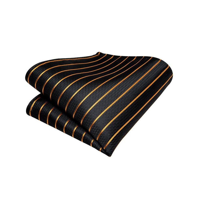 Black and gold striped silk self-tie bow tie