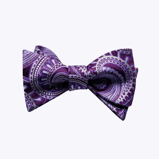 High-end purple men's silk self-tie bow tie