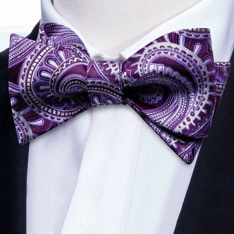 High-end purple men's silk self-tie bow tie