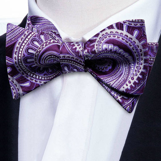 High-end purple men's silk self-tie bow tie