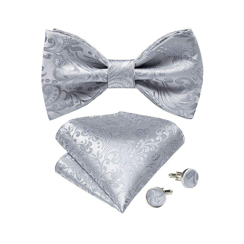 Luxurious silver-grey men's silk self-tie bow tie