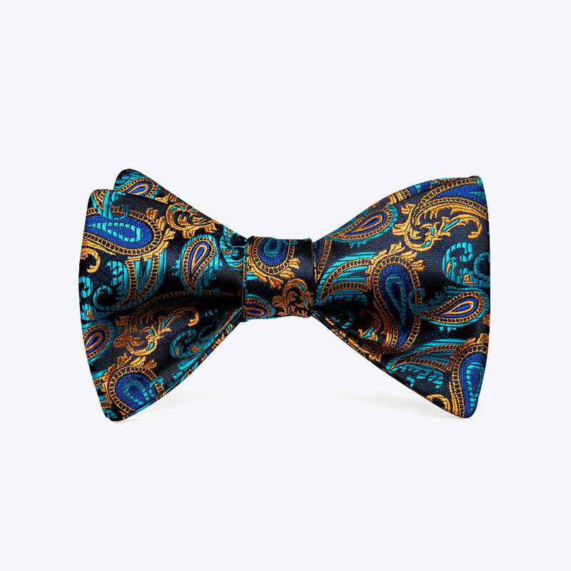 Luxury Blue and Gold Men's Silk Self-Tie Bow Tie