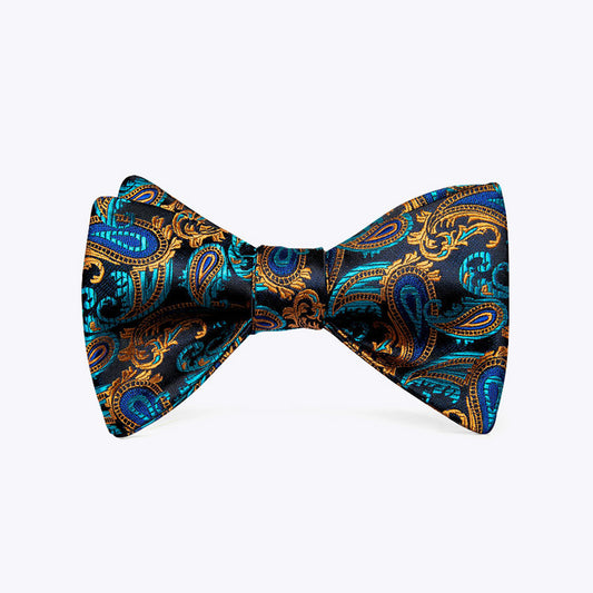 Luxury Blue and Gold Men's Silk Self-Tie Bow Tie