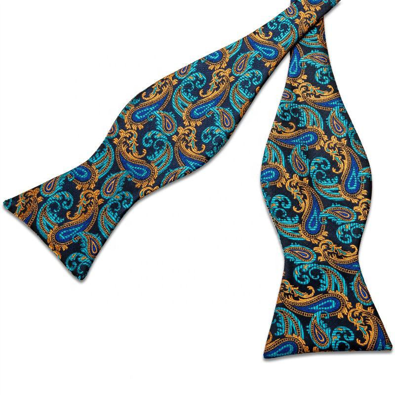 Luxury Blue and Gold Men's Silk Self-Tie Bow Tie
