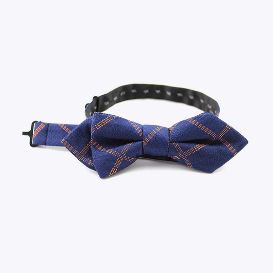 Silk Woven Dark Blue Plaid Men's Bow Tie