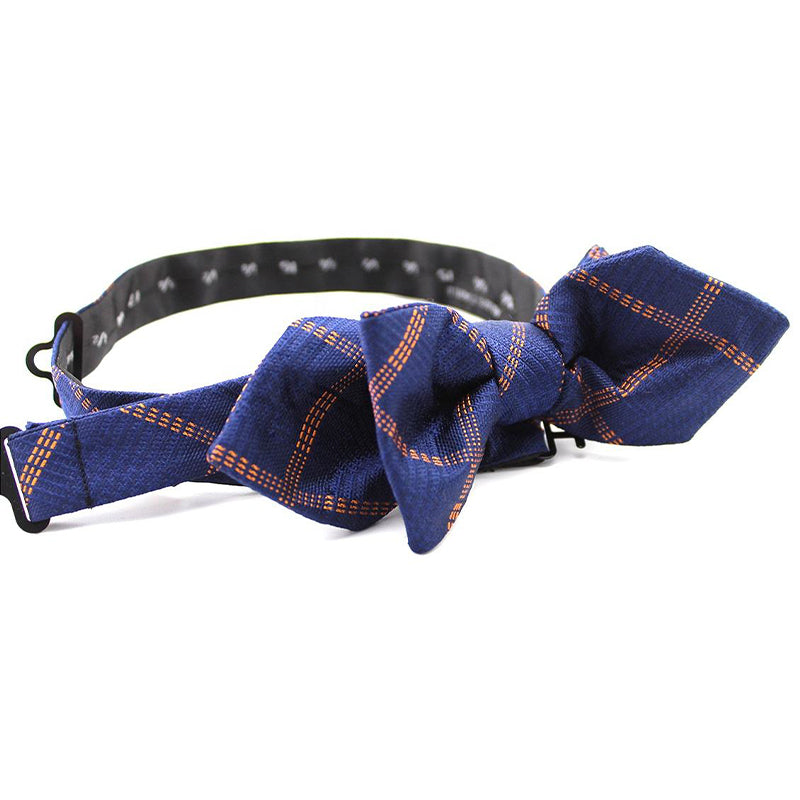 Silk Woven Dark Blue Plaid Men's Bow Tie