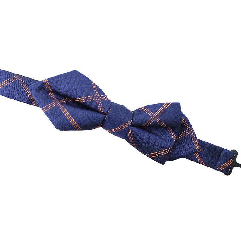 Silk Woven Dark Blue Plaid Men's Bow Tie