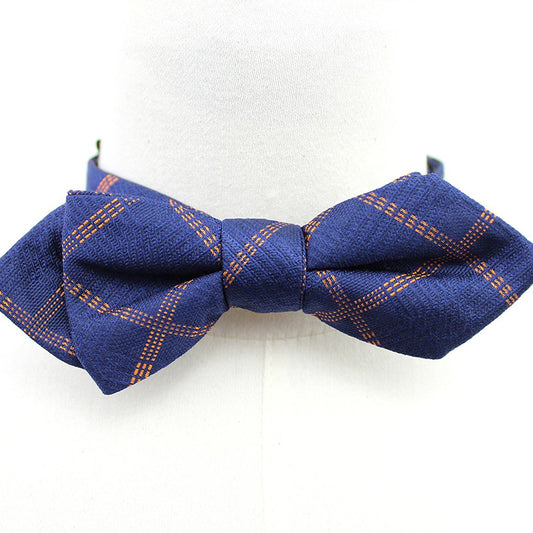 Silk Woven Dark Blue Plaid Men's Bow Tie