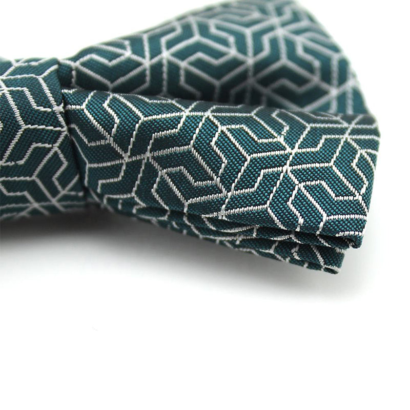 Adjustable Gray-Green Geometric Men's Bow Tie