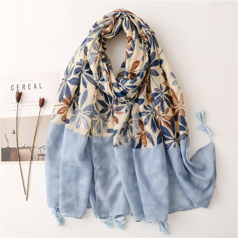 Cotton and linen plaid shawl scarf