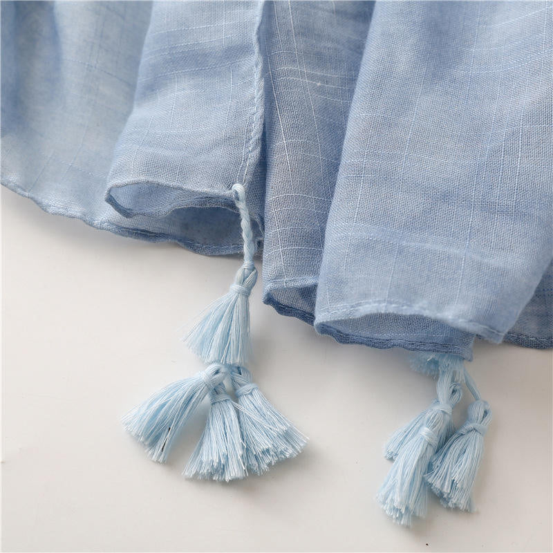 Cotton and linen plaid shawl scarf