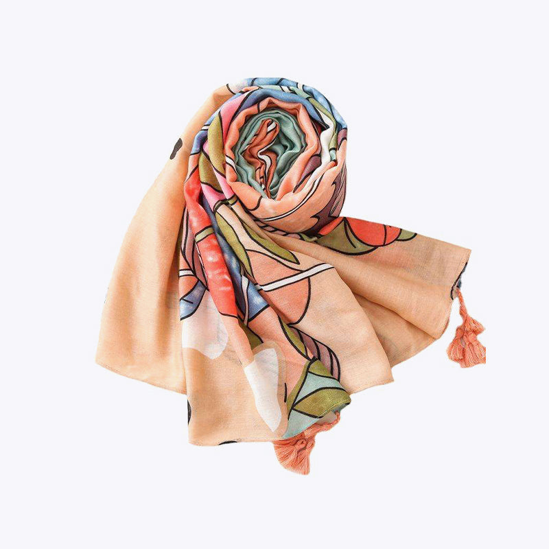 Exquisite printed tassel shawl scarf