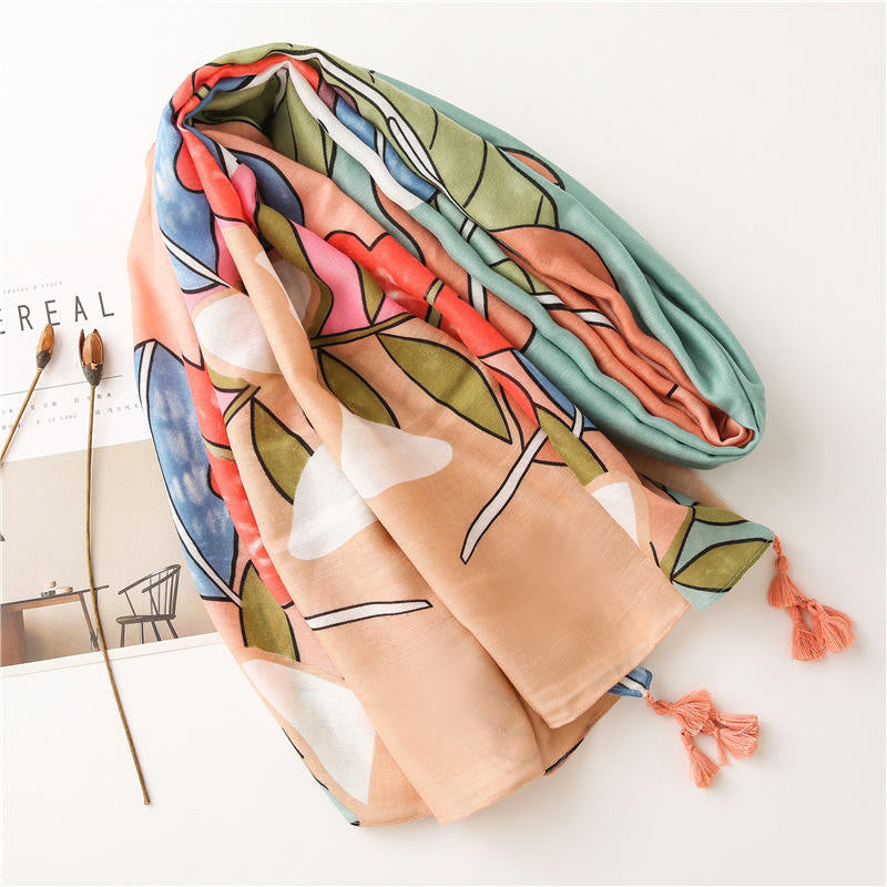 Exquisite printed tassel shawl scarf
