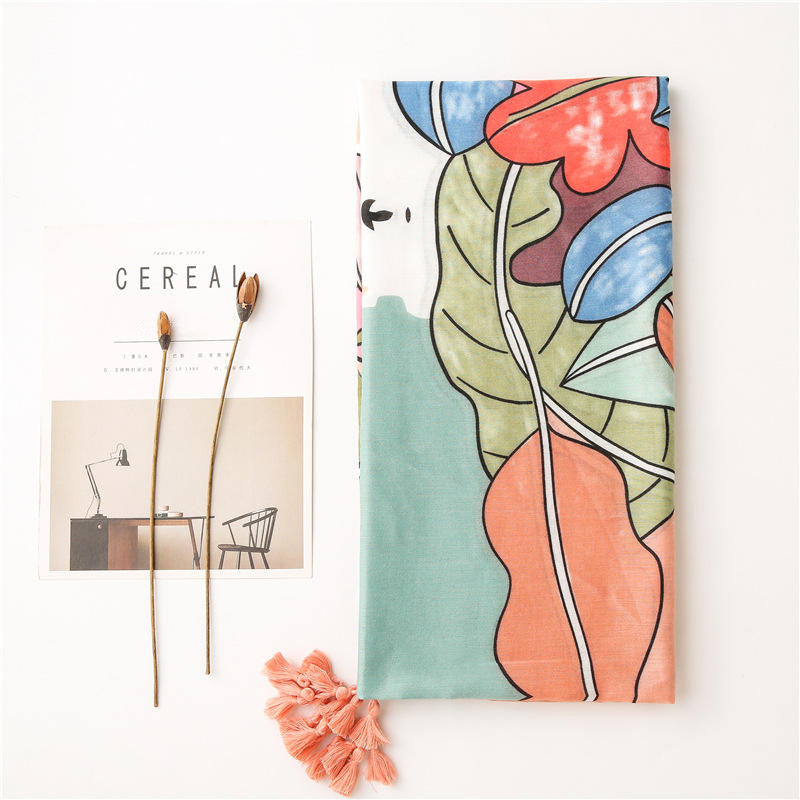 Exquisite printed tassel shawl scarf