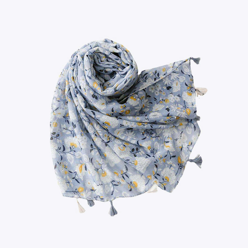 Printed cashmere and cotton tassel shawl scarf