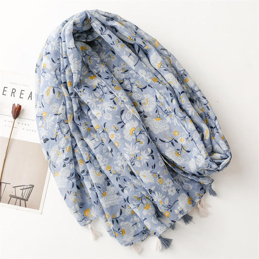 Printed cashmere and cotton tassel shawl scarf