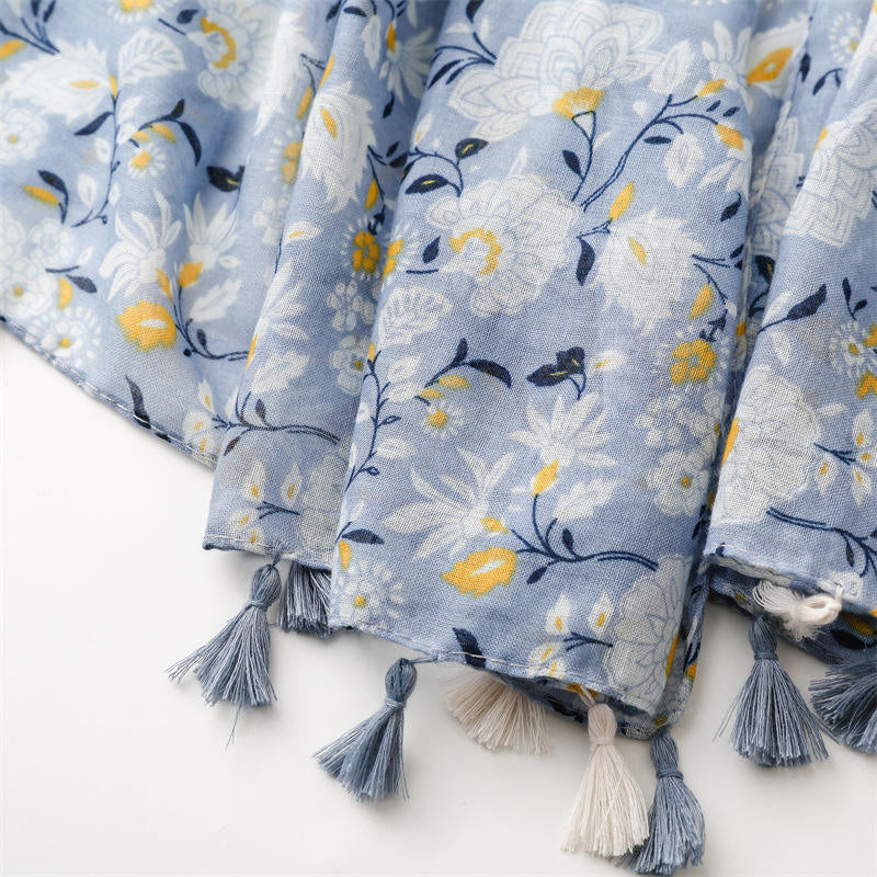 Printed cashmere and cotton tassel shawl scarf