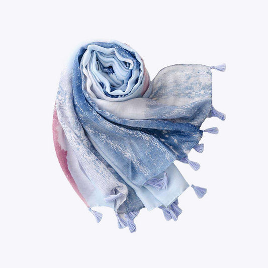 Women's Fashion Long Floral Tassel Scarf
