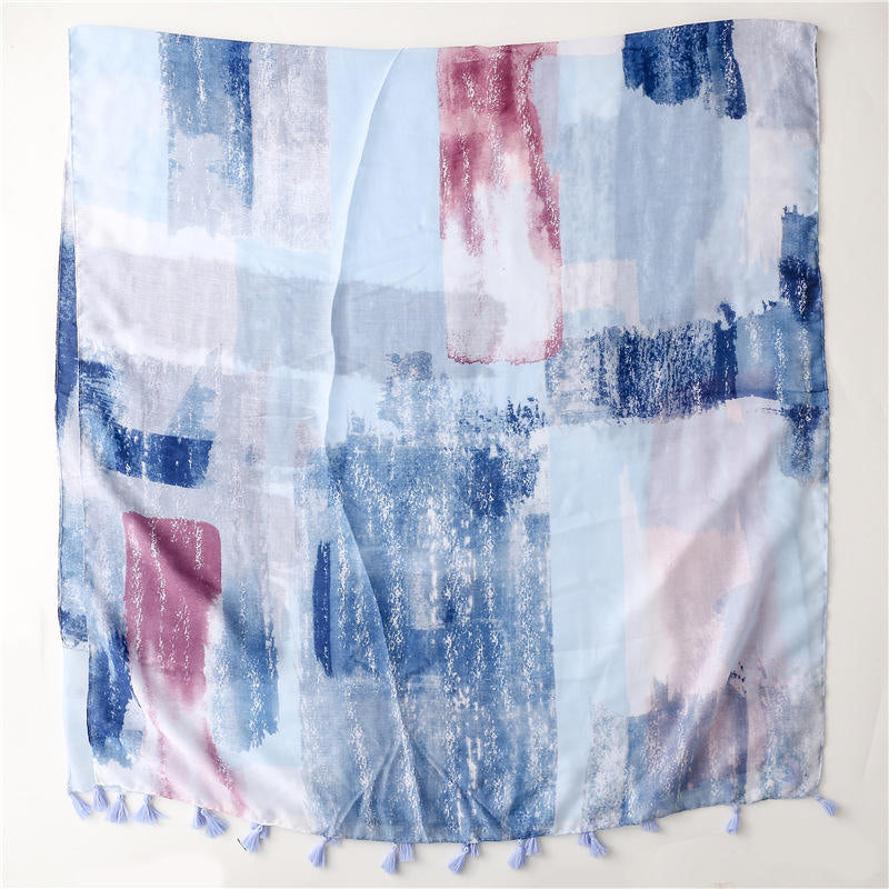 Women's Fashion Long Floral Tassel Scarf